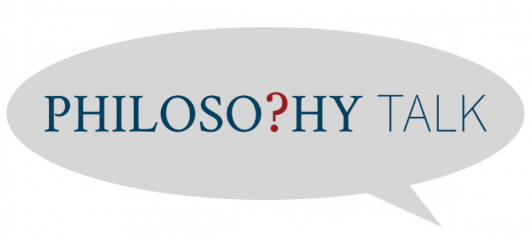 Philosophical question mark in speech bubble: PhiloSo?Hy Talk