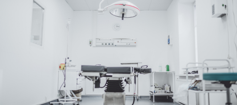 Empty operating room, surgical equipment, medical instruments