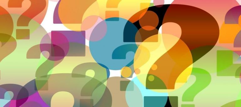 Abstract image of overlapping question marks in various colors.