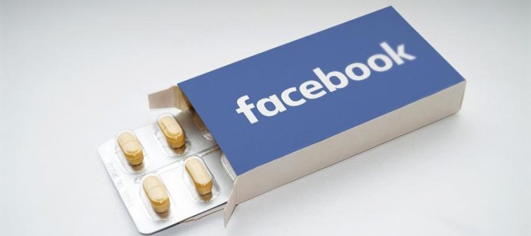 Facebook-branded pillbox with pills. Is Facebook morally responsible?