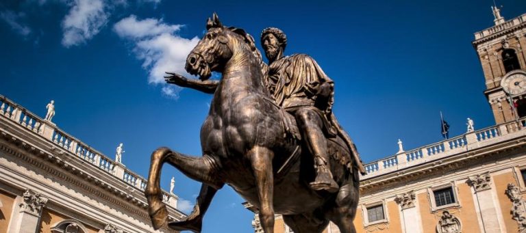 Bronze equestrian statue of Marcus Aurelius in Rome.