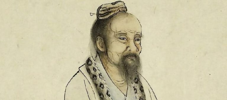 Portrait of an elderly Chinese man, possibly a scholar, wearing traditional clothing.