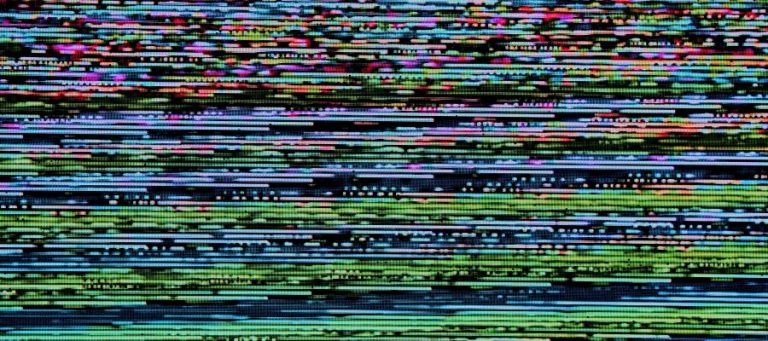 Abstract glitch art depicting digital data streams; reminiscent of a broken system or lost signal.