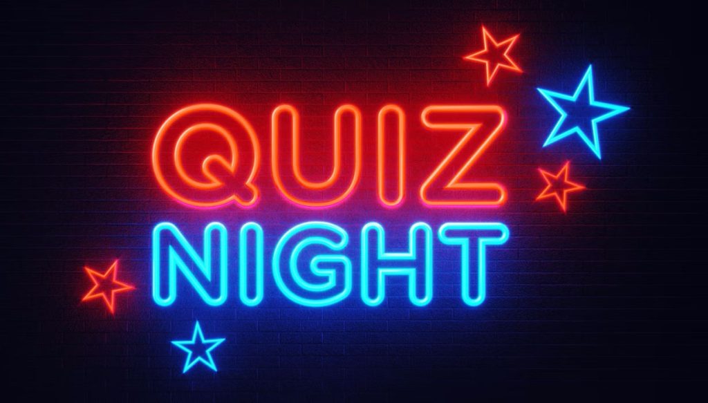 Neon "Quiz Night" sign with stars. Celebrating 20 years!